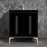 Linkasink - TUXEDO with 18'' Artisan Glass Prism Hardware 30'' Wide Vanity, Black, Satin Brass Hardware, 30'' x 22'' x 33.5'' (without vanity top) - Satin Brass with Black Prism Glass