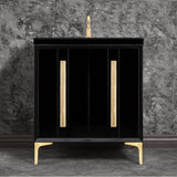 Linkasink - TUXEDO with 18'' Artisan Glass Prism Hardware 30'' Wide Vanity, Black, Satin Brass Hardware, 30'' x 22'' x 33.5'' (without vanity top) - Satin Brass with Eglomise Prism Glass