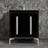 Linkasink - TUXEDO with 18'' Artisan Glass Prism Hardware 30'' Wide Vanity, Black, Satin Nickel Hardware, 30'' x 22'' x 33.5'' (without vanity top) - Satin Nickel with Ã‰glomisÃ© Prism Glass