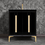 Linkasink - TUXEDO with 18'' Artisan Glass Pyramid Hardware 30'' Wide Vanity, Black, Polished Brass Hardware, 30'' x 22'' x 33.5'' (without vanity top) - Polished Brass with Ã‰glomisÃ© Pyramid Glass