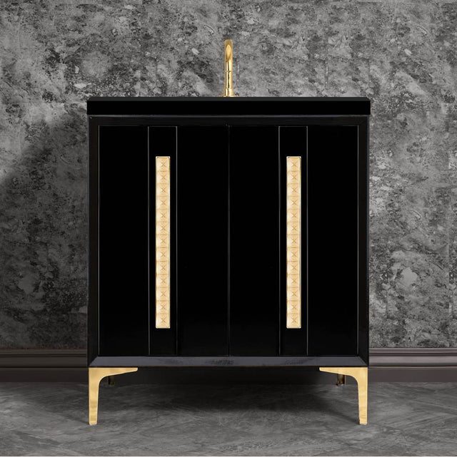 Linkasink - TUXEDO with 18'' Artisan Glass Pyramid Hardware 30'' Wide Vanity, Black, Polished Brass Hardware, 30'' x 22'' x 33.5'' (without vanity top) - Polished Brass with Ã‰glomisÃ© Pyramid Glass