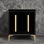 Linkasink - TUXEDO with 18'' Artisan Glass Pyramid Hardware 30'' Wide Vanity, Black, Polished Brass Hardware, 30'' x 22'' x 33.5'' (without vanity top) - Polished Brass with Ã‰glomisÃ© Pyramid Glass