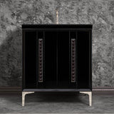 Linkasink - TUXEDO with 18'' Artisan Glass Pyramid Hardware 30'' Wide Vanity, Black, Polished Nickel Hardware, 30'' x 22'' x 33.5'' (without vanity top) - Polished Nickel with Black Pyramid Glass