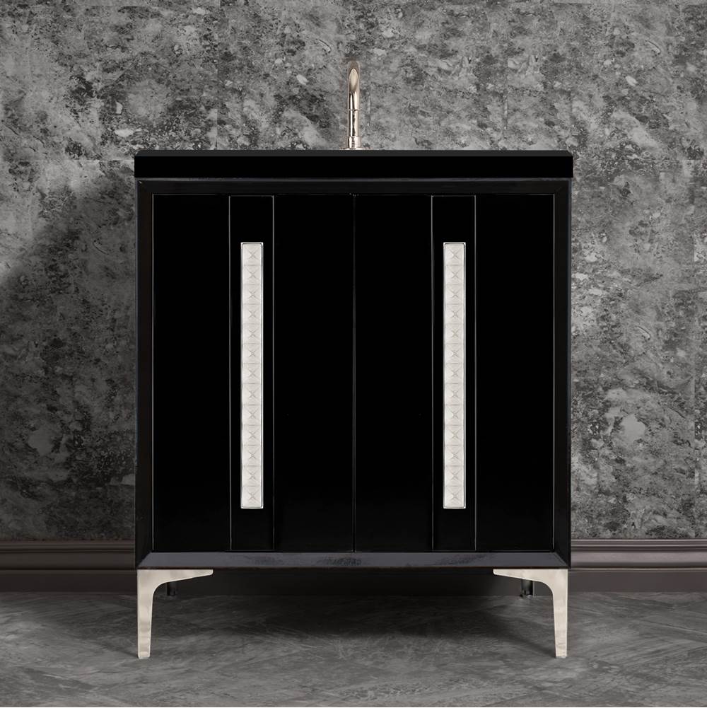 Linkasink - TUXEDO with 18'' Artisan Glass Pyramid Hardware 30'' Wide Vanity, Black, Polished Nickel Hardware, 30'' x 22'' x 33.5'' (without vanity top) - Polished Nickel with Ã‰glomisÃ© Pyramid Glass