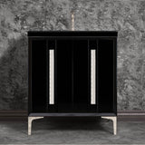 Linkasink - TUXEDO with 18'' Artisan Glass Pyramid Hardware 30'' Wide Vanity, Black, Polished Nickel Hardware, 30'' x 22'' x 33.5'' (without vanity top) - Polished Nickel with Ã‰glomisÃ© Pyramid Glass