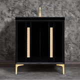Linkasink - TUXEDO with 18'' Artisan Glass Pyramid Hardware 30'' Wide Vanity, Black, Satin Brass Hardware, 30'' x 22'' x 33.5'' (without vanity top) - Satin Brass with Ã‰glomisÃ© Pyramid Glass