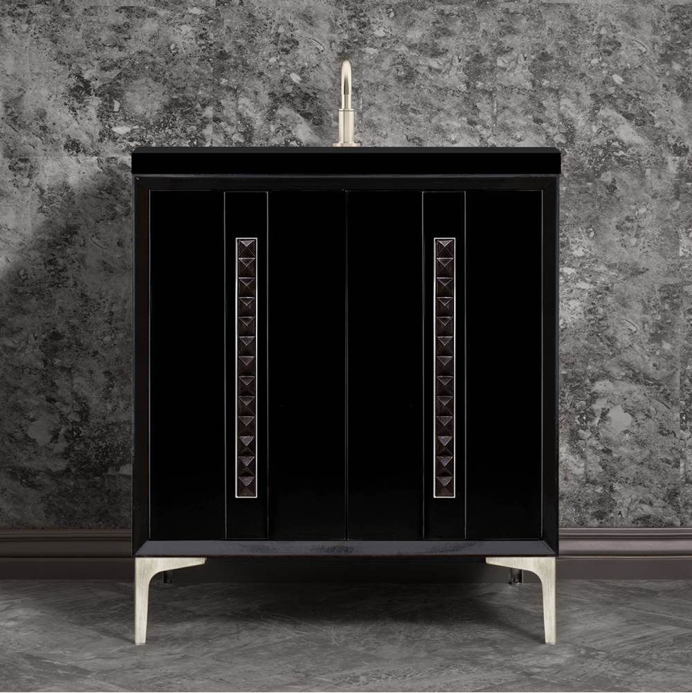 Linkasink - TUXEDO with 18'' Artisan Glass Pyramid Hardware 30'' Wide Vanity, Black, Satin Nickel Hardware, 30'' x 22'' x 33.5'' (without vanity top) - Satin Nickel with Black Pyramid Glass