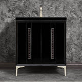 Linkasink - TUXEDO with 18'' Artisan Glass Pyramid Hardware 30'' Wide Vanity, Black, Satin Nickel Hardware, 30'' x 22'' x 33.5'' (without vanity top) - Satin Nickel with Black Pyramid Glass