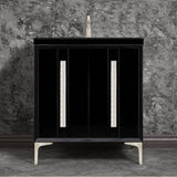Linkasink - TUXEDO with 18'' Artisan Glass Pyramid Hardware 30'' Wide Vanity, Black, Satin Nickel Hardware, 30'' x 22'' x 33.5'' (without vanity top) - Satin Nickel with Eglomise Pyramid Glass