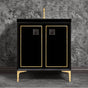 Linkasink - LINEA with 3'' Artisan Glass Prism Hardware 30'' Wide Vanity, Black, Polished Brass Hardware, 30'' x 22'' x 33.5'' (without vanity top) - Polished Brass with Black Prism Glass