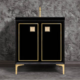 Linkasink - LINEA with 3'' Artisan Glass Prism Hardware 30'' Wide Vanity, Black, Polished Brass Hardware, 30'' x 22'' x 33.5'' (without vanity top) - Polished Brass with Eglomise Prism Glass