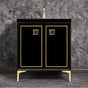 Linkasink - Linea with 3'' Black Tiger Artisan Glass Prism, 30'' Wide Vanity, Black, Satin Brass Hardware with White Glass, 30'' x 22'' x 33.5'' (without vanity top) - Satin Brass with Black Tiger Prism Glass
