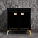 Linkasink - LINEA with 3'' Artisan Glass Prism Hardware 30'' Wide Vanity, Black, Satin Brass Hardware, 30'' x 22'' x 33.5'' (without vanity top) - Satin Brass with Eglomise Prism Glass