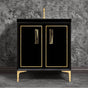 Linkasink - LINEA with 8'' Artisan Glass Prism Hardware 30'' Wide Vanity, Black, Polished Brass Hardware, 30'' x 22'' x 33.5'' (without vanity top) - Polished Brass with Black Tiger Prism Glass