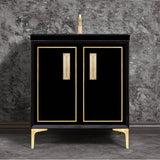 Linkasink - LINEA with 8'' Artisan Glass Prism Hardware 30'' Wide Vanity, Black, Satin Brass Hardware, 30'' x 22'' x 33.5'' (without vanity top) - Satin Brass with Eglomise Prism Glass
