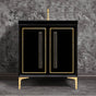 Linkasink - LINEA with 18'' Artisan Glass Prism Hardware 30'' Wide Vanity, Black, Polished Brass Hardware, 30'' x 22'' x 33.5'' (without vanity top) - Polished Brass with Black Prism Glass