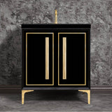 Linkasink - LINEA with 18'' Artisan Glass Prism Hardware 30'' Wide Vanity, Black, Polished Brass Hardware, 30'' x 22'' x 33.5'' (without vanity top) - Polished Brass with Eglomise Prism Glass