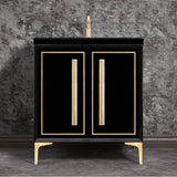 Linkasink - LINEA with 18'' Artisan Glass Prism Hardware 30'' Wide Vanity, Black, Satin Brass Hardware, 30'' x 22'' x 33.5'' (without vanity top) - Satin Brass with Eglomise Prism Glass