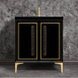 Linkasink - LINEA with 18'' Artisan Glass Pyramid Hardware 30'' Wide Vanity, Black, Polished Brass Hardware, 30'' x 22'' x 33.5'' (without vanity top) - Polished Brass with Black Pyramid Glass