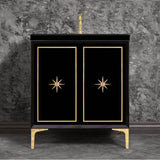 Linkasink - Linea with 3'' Polished Brass Star Hardware, 30'' Wide Vanity, Black, 30'' x 22'' x 33.5'' (without vanity top) - Polished Brass
