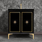 Linkasink - Linea with 3'' Polished Brass Star Hardware, 30'' Wide Vanity, Black, 30'' x 22'' x 33.5'' (without vanity top) - Polished Brass