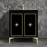Linkasink - Linea with 3'' Satin Brass Star Hardware, 30'' Wide Vanity, Black, 30'' x 22'' x 33.5'' (without vanity top) - Satin Brass