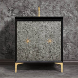 Linkasink - Mother of Pearl with 3'' Polished Brass Star Hardware, 30'' Wide Vanity, Black, 30'' x 22'' x 33.5'' (without vanity top) - Polished Brass