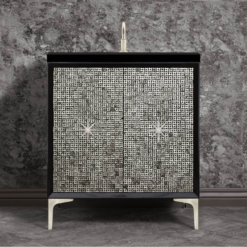 Linkasink - Mother of Pearl with 3'' Satin Nickel Star Hardware, 30'' Wide Vanity, Black, 30'' x 22'' x 33.5'' (without vanity top) - Satin Nickel