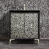 Linkasink - Mother of Pearl with 3'' Satin Nickel Star Hardware, 30'' Wide Vanity, Black, 30'' x 22'' x 33.5'' (without vanity top) - Satin Nickel