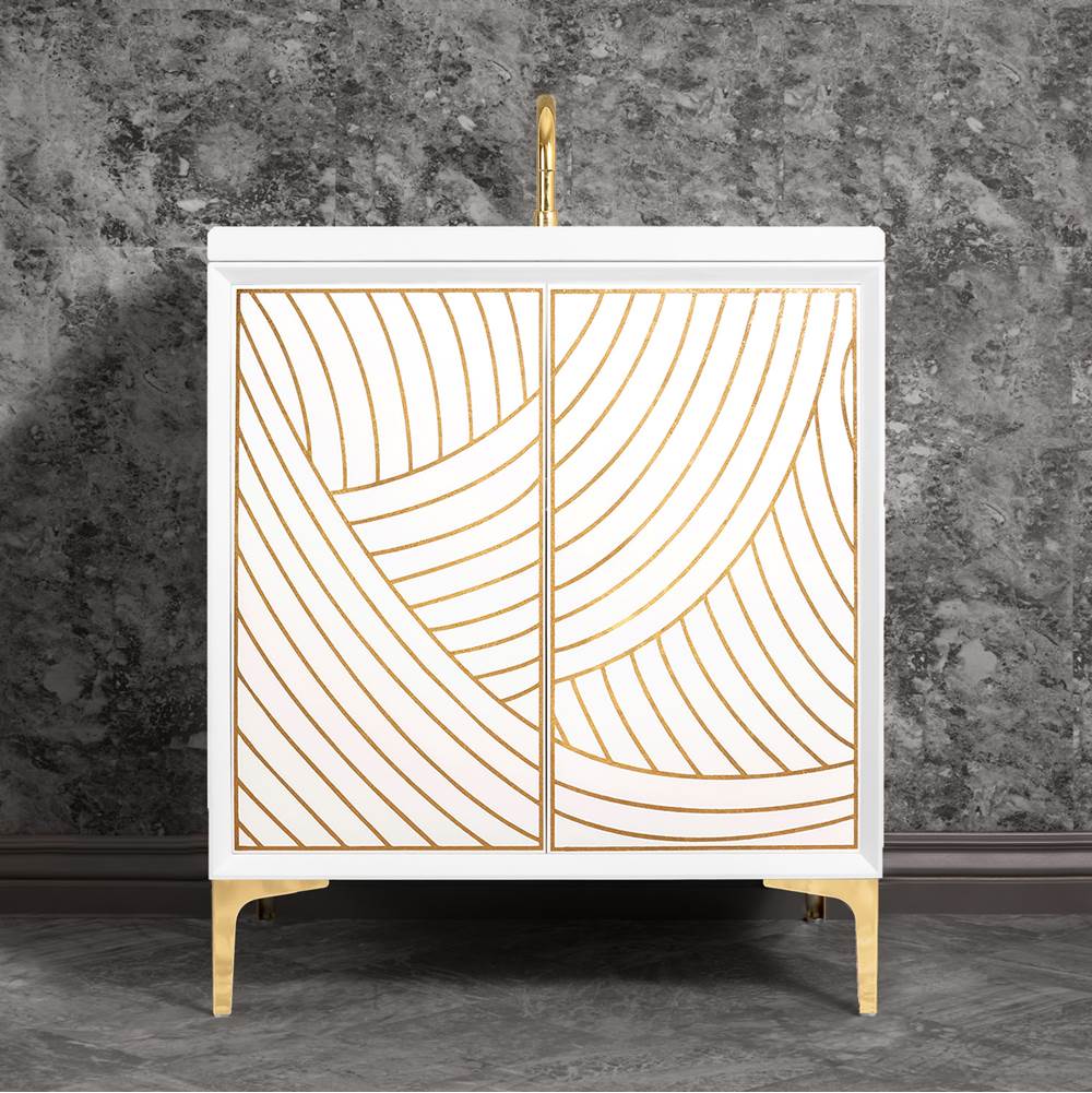 Linkasink - Lateen 30'' Wide White Vanity with Hand Applied Metal Leaf and Polished Brass Hardware - White with Polished Brass Hardware