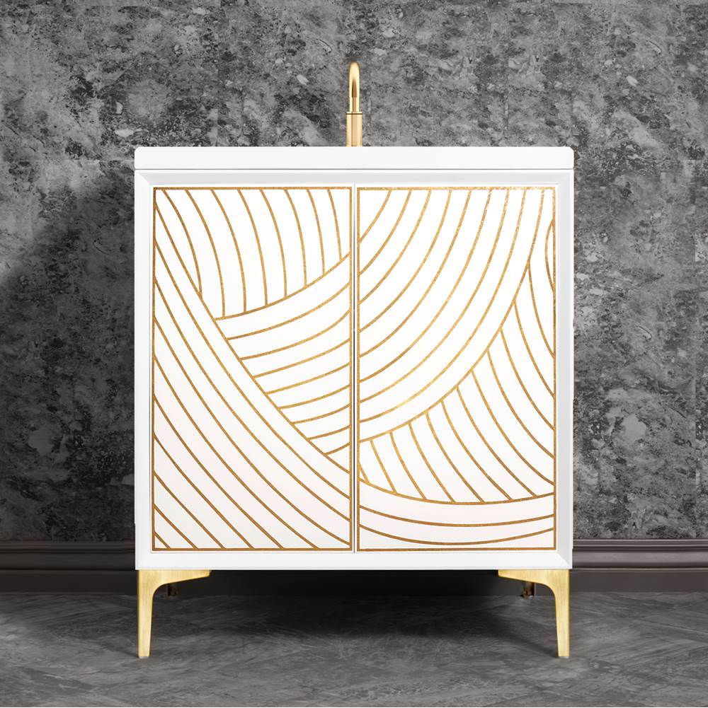 Linkasink - Lateen 30'' Wide White Vanity with Hand Applied Metal Leaf and Satin Brass Hardware - White with Satin Brass Hardware