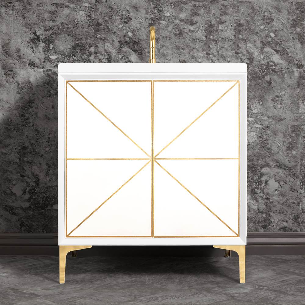 Linkasink - Divergence 30'' Wide White Vanity with Hand Applied Metal Leaf and Polished Brass Hardware - White with Polished Brass Hardware