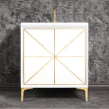 Linkasink - Divergence 30'' Wide White Vanity with Hand Applied Metal Leaf and Polished Brass Hardware - White with Polished Brass Hardware