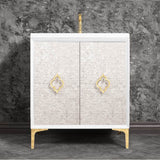Linkasink - Mother of Pearl 30'' Wide White Vanity with Polished Brass Arabesque Pull and Hardware - White with Polished Brass Hardware