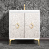 Linkasink - Mother of Pearl 30'' Wide White Vanity with Satin Brass Arabesque Pull and Hardware - White with Satin Brass Hardware