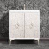 Linkasink - Mother of Pearl 30'' Wide White Vanity with Satin Nickel Arabesque Pull and Hardware - White with Satin Nickel Hardware