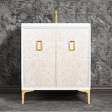 Linkasink - Mother of Pearl 30'' Wide White Vanity with Polished Brass Coach Pull and Hardware - White with Polished Brass Hardware