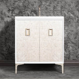 Linkasink - Mother of Pearl 30'' Wide White Vanity with Polished Nickel Coach Pull and Hardware - White with Polished Nickel Hardware