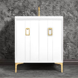 Linkasink - Tuxedo 30'' Wide White Vanity with Polished Brass Coach Pull and Hardware - White with Polished Brass Hardware