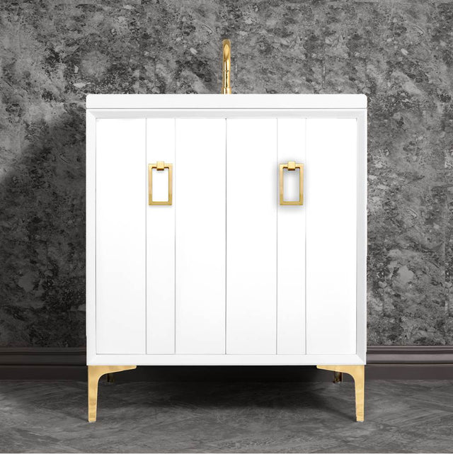 Linkasink - Tuxedo 30'' Wide White Vanity with Polished Brass Coach Pull and Hardware - White with Polished Brass Hardware