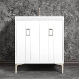 Linkasink - Tuxedo 30'' Wide White Vanity with Polished Nickel Coach Pull and Hardware - White with Polished Nickel Hardware