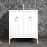 Linkasink - Tuxedo 30'' Wide White Vanity with Satin Brass Coach Pull and Hardware - White with Satin Brass Hardware
