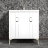 Linkasink - Tuxedo 30'' Wide White Vanity with Satin Nickel Coach Pull and Hardware - White with Satin Nickel Hardware