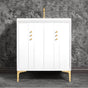Linkasink - Tuxedo 30'' Wide White Vanity with Polished Brass Buttons and Hardware - White with Polished Brass Hardware