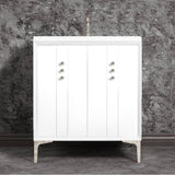 Linkasink - Tuxedo 30'' Wide White Vanity with Polished Nickel Buttons and Hardware - White with Polished Nickel Hardware