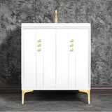 Linkasink - Tuxedo 30'' Wide White Vanity with Satin Brass Buttons and Hardware - White with Satin Brass Hardware
