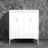 Linkasink - Tuxedo 30'' Wide White Vanity with Satin Nickel Buttons and Hardware - White with Satin Nickel Hardware