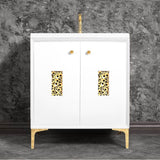 Linkasink - Frame 30'' Wide White Vanity with Polished Brass Coral Grate and Legs - White with Polished Brass Hardware