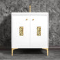 Linkasink - Frame 30'' Wide White Vanity with Polished Brass Coral Grate and Legs - White with Polished Brass Hardware