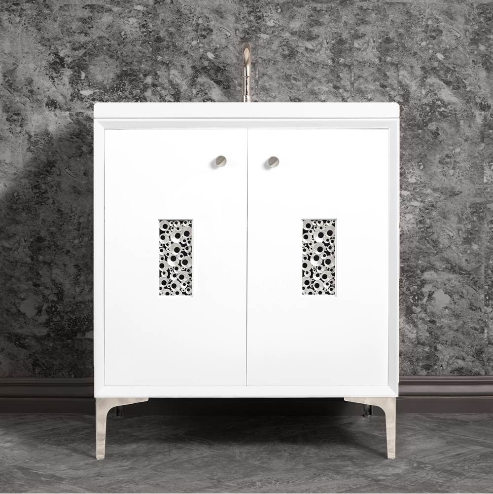 Linkasink - Frame 30'' Wide White Vanity with Polished Nickel Coral Grate and Legs - White with Polished Nickel Hardware